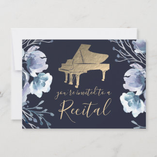 invitación floral de color azul de piano