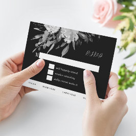 Invitación Floral de color blanco y negro moderno RSVP