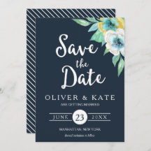 Floral de color de agua azul Guardar la fecha