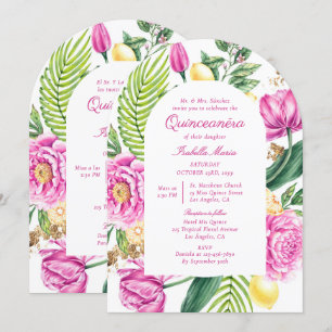 Invitación Floral de color de agua bilingüe español Quinceañe