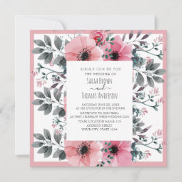 INVITACIÓN FLORAL DE COLOR DE AGUA BLANCA ROSA