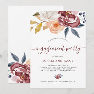 Invitación Floral de color de agua de Borgoña Fiesta de com
