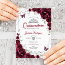 Floral de color de agua de Borgoña Quinceanera