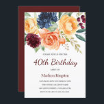 Invitación Floral de color de agua de Borgoña y Peach 40 cump<br><div class="desc">Floral de color de agua de Borgoña y Peach 50th Birthday Invitation Ver colección coincidente en nicho y tienda de nidos</div>