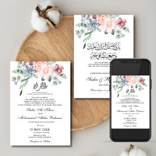 Invitación Floral de color de agua de primavera Boda musulman