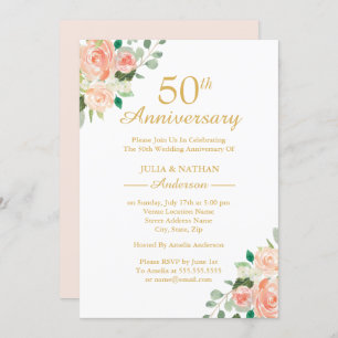 Invitación Floral de color de agua dulce 50º aniversario del 
