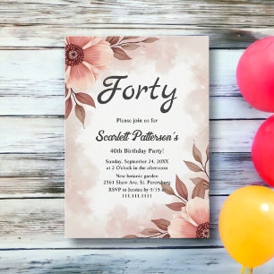 Invitación Floral de color de agua dulce romántica 40 cumplea