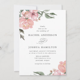 Invitación Floral de color de agua neutra romántica de Rubor