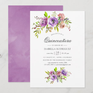 Invitación Floral de color de agua pastel Quinceañera