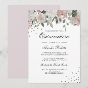 Invitación Floral de color de agua plateada de Rubor Quincean