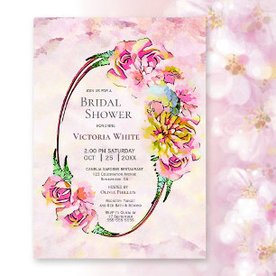 Invitación Floral de color de agua rosa ducha de novia