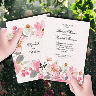 Invitación Floral de color de agua rosa ducha de novia