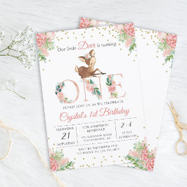 Invitación Floral de color de agua rosa Pequeño ciervo primer