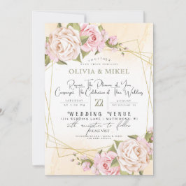 INVITACIÓN FLORAL DE COLOR DE AGUA ROSA Y BODA DE ORO DE MARC