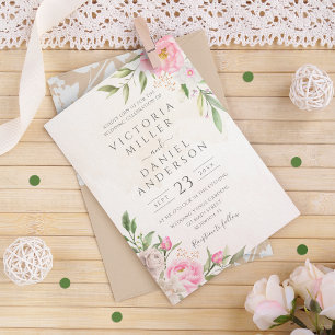 Invitación Floral de color de agua rosada Peonies Elegante Bo