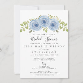 Invitación Floral de color de agua ruidosa ducha azul de novi