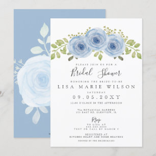 Invitación Floral de color de agua ruidosa ducha azul de novi