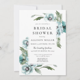 Invitación Floral de color de agua ruidosa ducha azul de novi