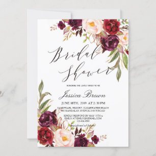 Invitación Floral de color de agua rusa ducha de novia