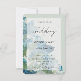Invitación Floral de color de agua verde azulado de moda