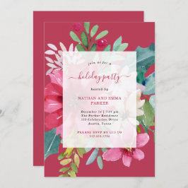 Invitación Floral de color de agua vibrante fiesta navideña n