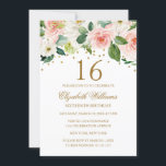Invitación Floral de color oro rosado 16º cumpleaños<br><div class="desc">Invitaciones florales de bonito más modernas en la Pequeña Tienda Bayleigh!</div>