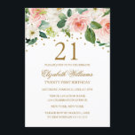 Invitación Floral de color oro rosado 21º cumpleaños<br><div class="desc">Invitaciones florales de bonito más modernas en la Pequeña Tienda Bayleigh!</div>