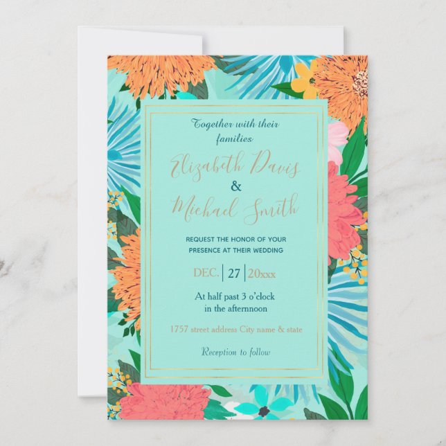 Invitación Floral de color pastel (Anverso)