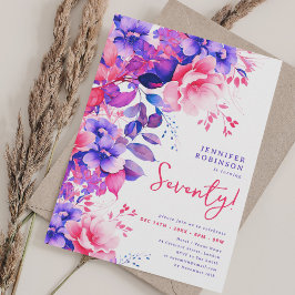 Invitación Floral de color púrpura brillante 70 cumpleaños