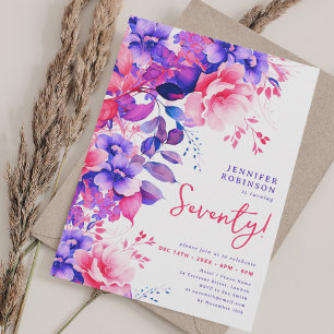 Invitación Floral de color púrpura brillante 70 cumpleaños