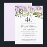 Invitación Floral de color púrpura Lilac 40 cumpleaños<br><div class="desc">Más Elegantes invitaciones florales en la Pequeña Tienda Bayleigh!</div>