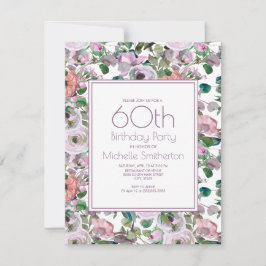Invitación Floral de color púrpura Lilac 60 cumpleaños