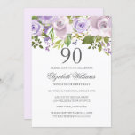 Invitación Floral de color púrpura Lilac 90 cumpleaños<br><div class="desc">Más Elegantes invitaciones florales en la Pequeña Tienda Bayleigh!</div>