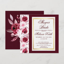 Invitación Floral de color rosa burdeos escritura de novia Pl
