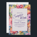 Invitación Floral de color rosa morado amarillo 21º cumpleaño<br><div class="desc">Invitación a la fiesta de cumpleaños 21 con fondo de flores color amarillo,  rosa y morado. Contáctame para obtener ayuda con tus personalizaciones o para solicitar productos adicionales de correspondencias o coordinación de Zazzle para tu celebración.</div>