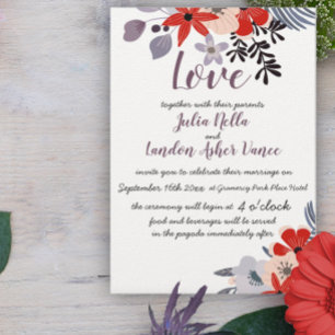 Invitación floral de color rosa rojo vintage y lav