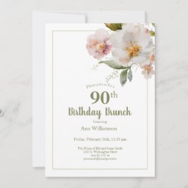 Invitación Floral de color rosa suave 90 cumpleaños Brunch