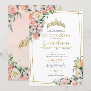 Invitación Floral de color rosa y anémona Quinceanera