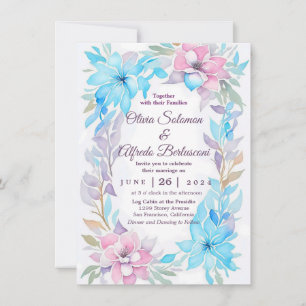 Invitación floral de color rosa y azul marino de R