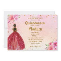 Floral de color rosa y borgoña Quinceanera