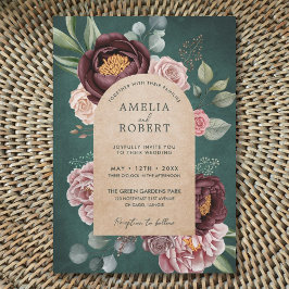 Invitación Floral de color verde sabio rústico Boho Boda I