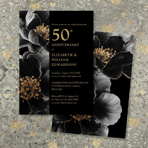 Invitación Floral de color y oro elegante 50 años
