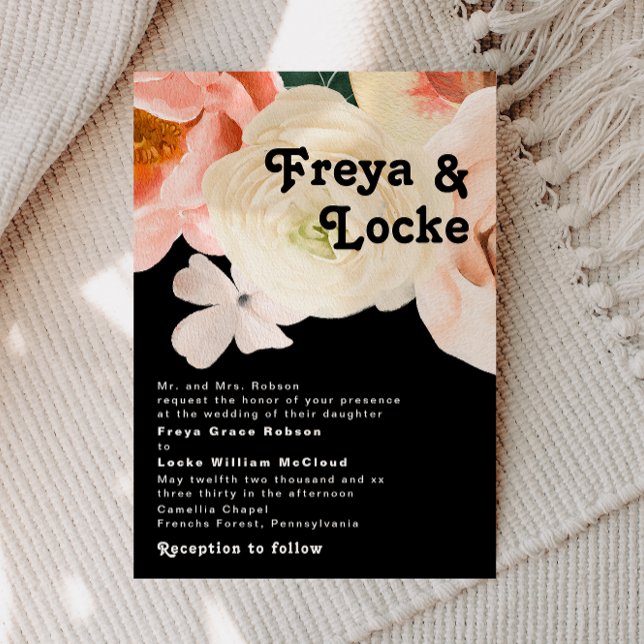 Invitación Floral de colores audaces | Boda tradicional negro (Subido por el creador)