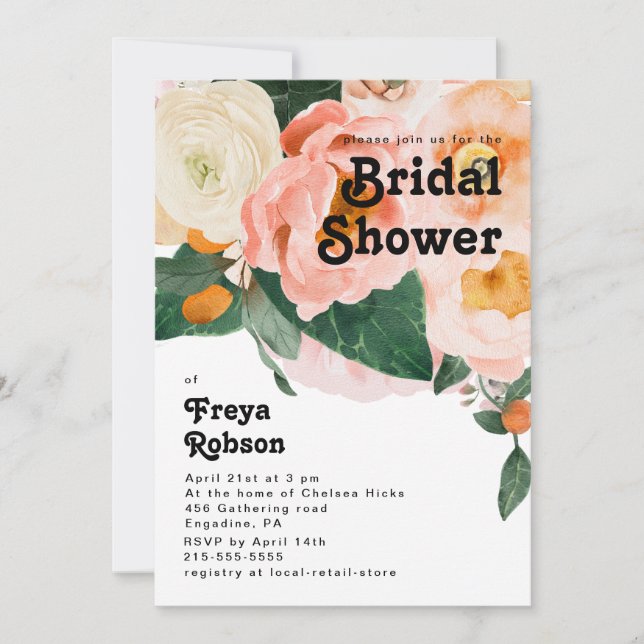 Invitación Floral de colores audaces | Ducha de novia (Anverso)