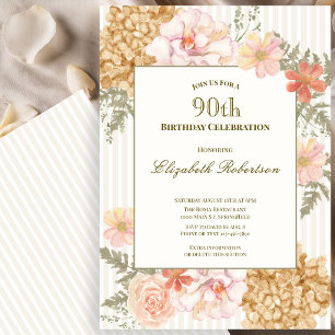 Invitación floral de colores de otoño para 90 cump