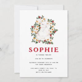 Invitación Floral de conejo de invierno | Fiesta de cumpleaño