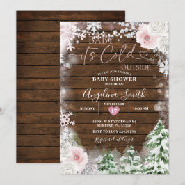 Invitación Floral de copo de nieve rosa Pastel de madera Baby