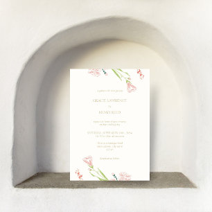 Invitación Floral de coral floral brillante rosa y marfil flo