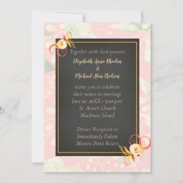 Invitación floral de coral melocotón colorida bril