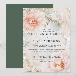 Invitación Floral de coral pálido y verde